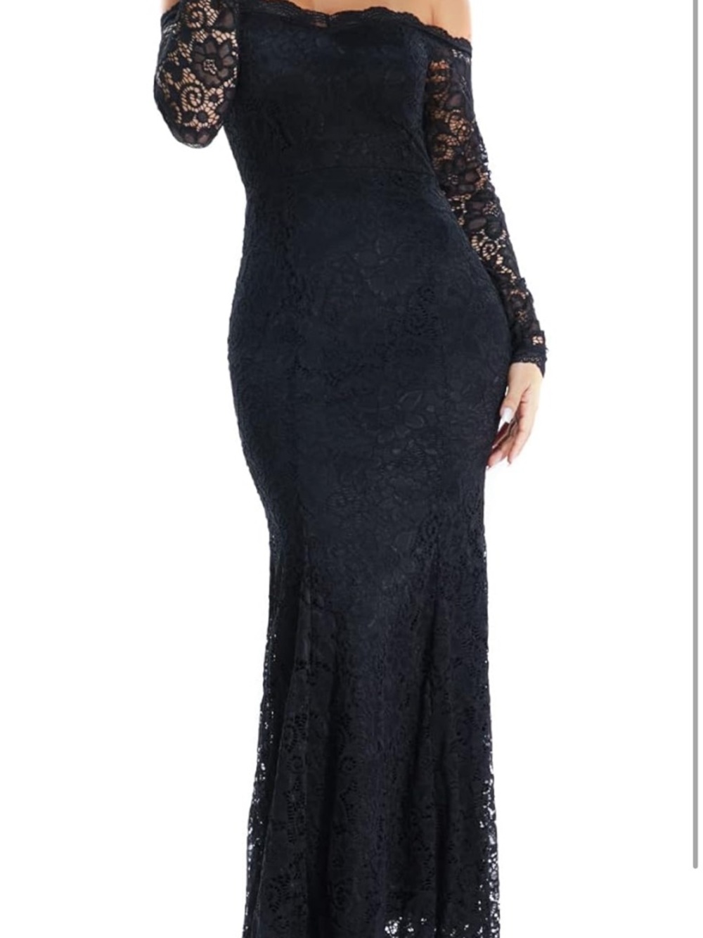 Off-Shoulder Black Lace Evening Gown